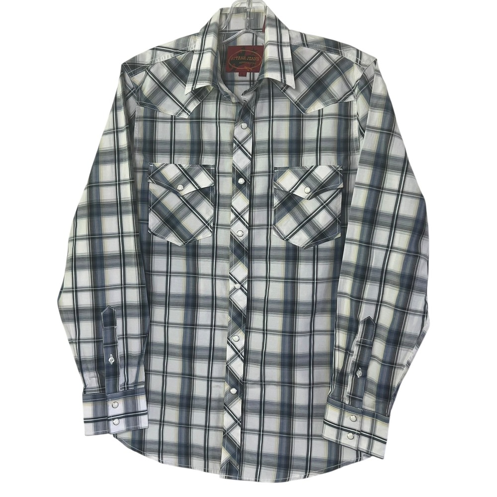 ATTRAK JEANS Shirt‎ Men's Western Plaid Pearl Snap Long Sleeve Cowboy Small